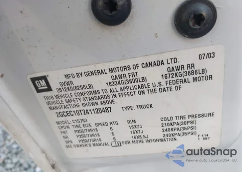 2004 Chevrolet Silverado 1500 Lt from USA, damaged, VIN 2GCEC19T241120487